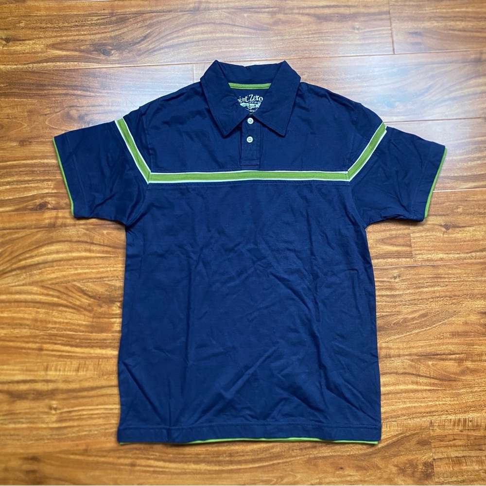 NWT New Boys Point Zero Premium Navy Green Polo Shirt Size Medium Casual Y2K